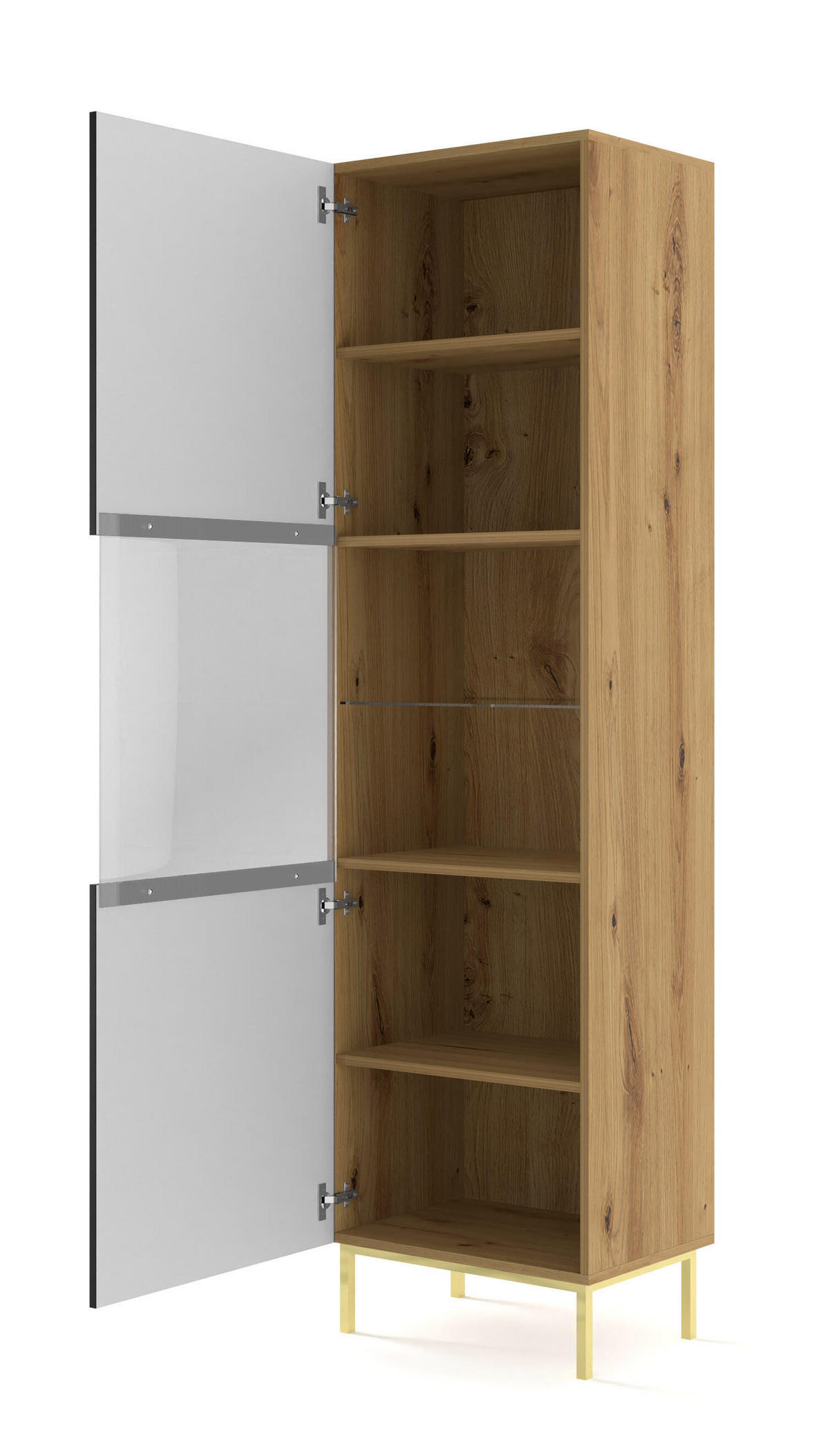 VITRINENSCHRANK BEIGE - Beige/Goldfarben, Holzwerkstoff (60/217/42cm) - FURNLUX