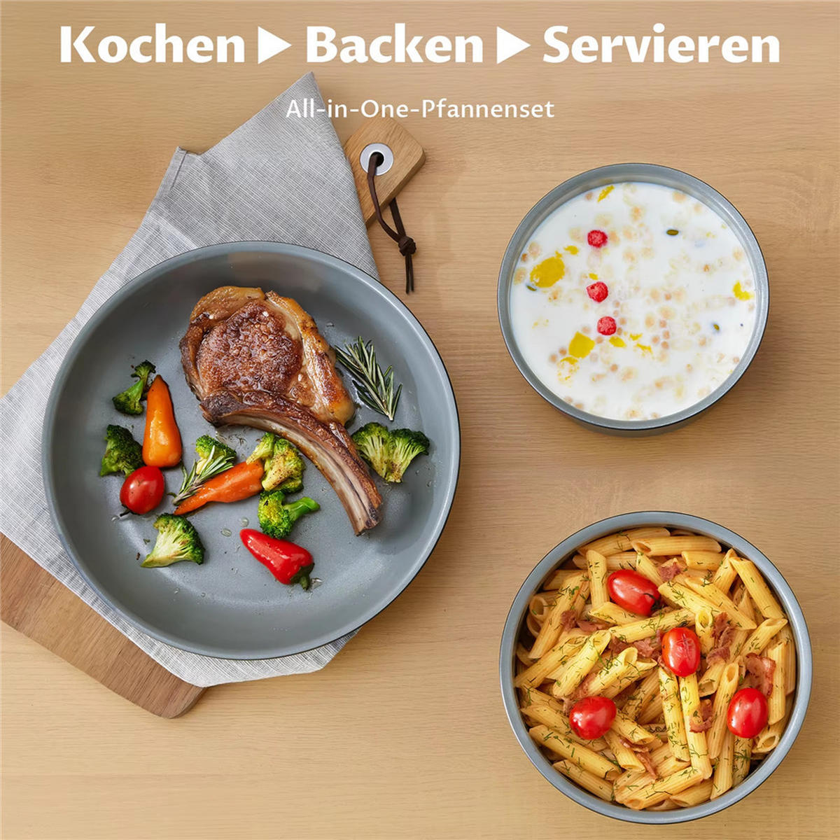 KOCHTOPFSET 17-teilig Keramik Abnehmbarer Griff Induktion - Schwarz, Metall - Bextcok