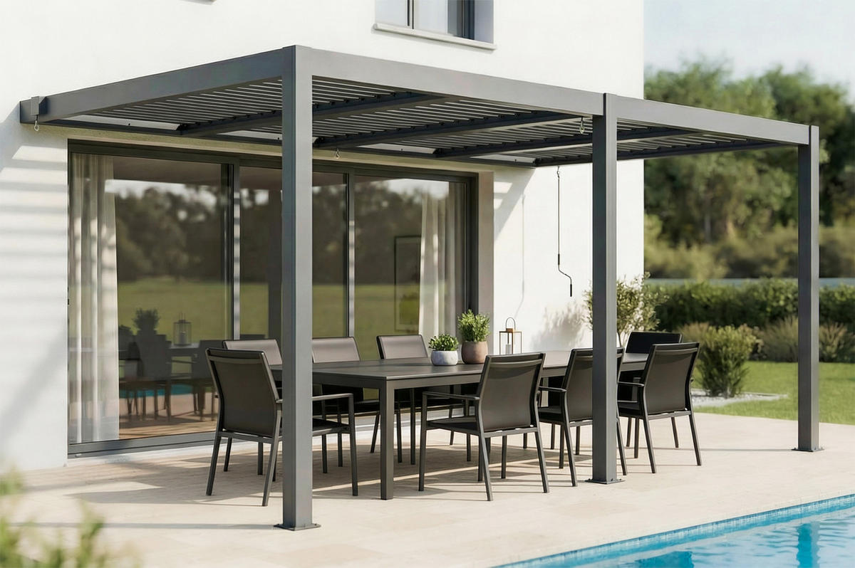 BIOKLIMA-PERGOLA Agosta 5x3m 250 cm hoch an der Wand befestigt Graues Aluminium - Grau, Metall (509/248/300cm) - Cazeboo