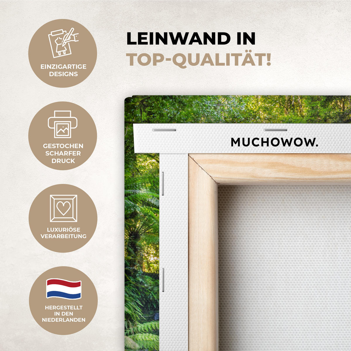 LEINWANDBILD Dschungel - Wasserfall - Australien - Pflanzen - Natur Deko Wohnzimmer 20x20 cm - Dunkelgrün, Textil (20/20cm) - MuchoWow