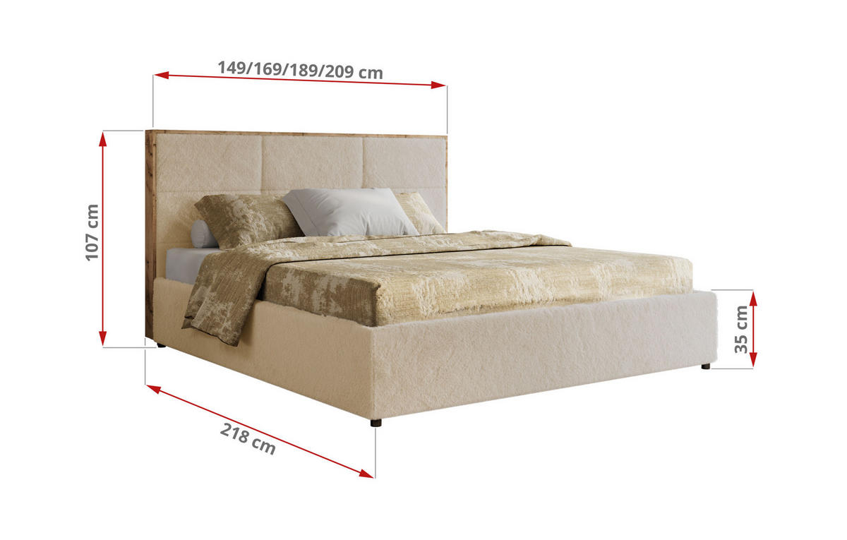 POLSTERBETT LERIO CLASSIC 160/200 - Creme Plüsch - Schaum-Matratze - Creme, Textil (160/200cm) - MKS