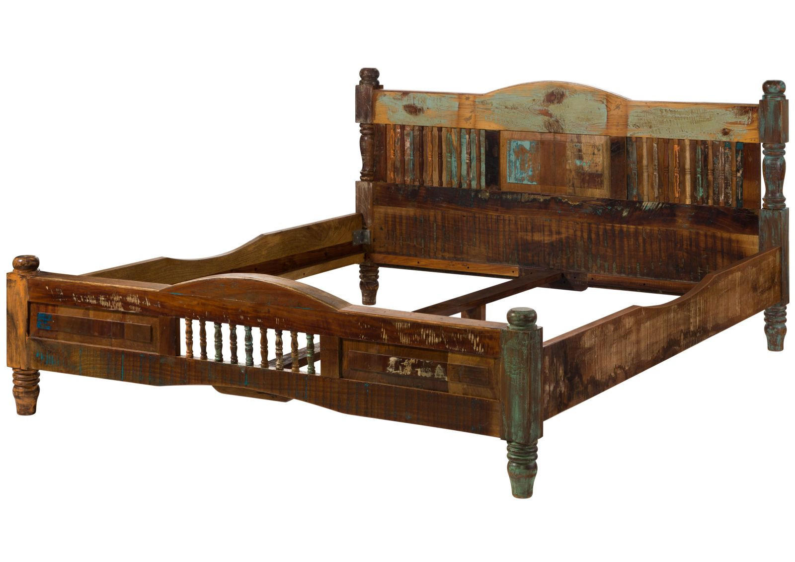 HOLZBETT Altholz 180x200x100 mehrfarbig lackiert FABLE #13 - Multicolor, Holz (180/200cm) - Massivmoebel24