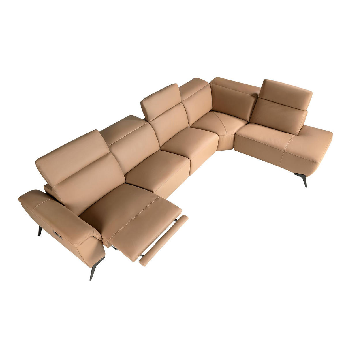 ECKSOFA Modulares Relax-Chaiselongue-Sofa rechts aus braunem Leder 376/240/104cm - Ecru/Hellbraun, Leder/Holz (376/240cm) - ANGEL CERDA
