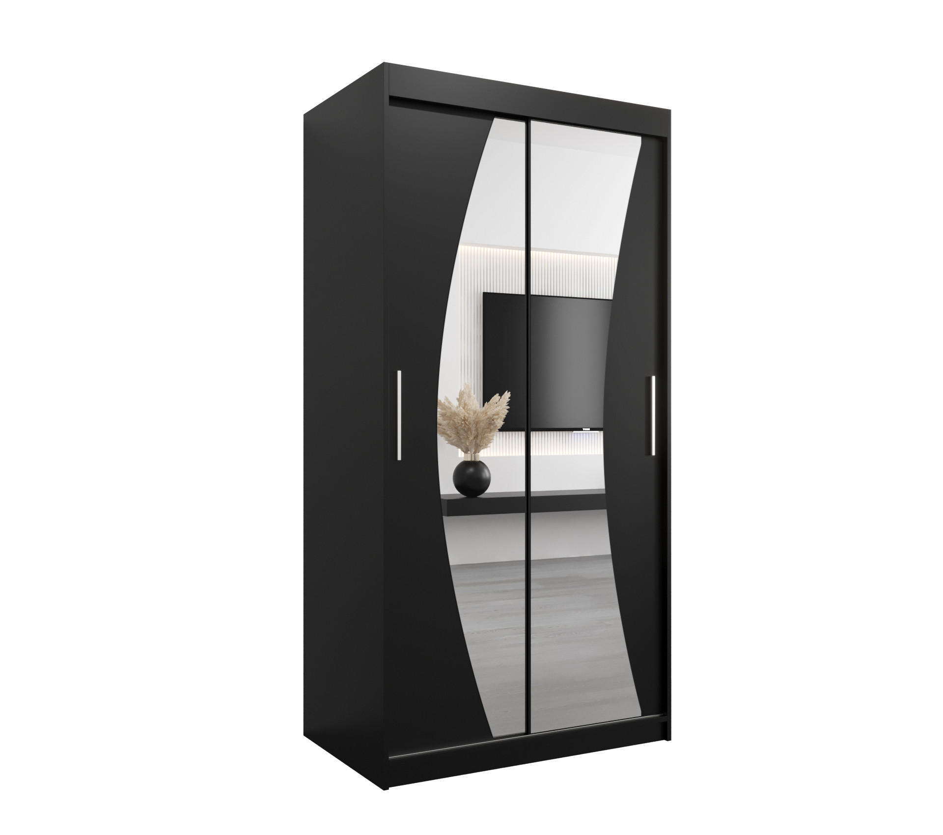 SCHWEBETÜRENSCHRANK 200/100/62 2-türig - Silberfarben/Schwarz, Holz/Kunststoff (100/200/62cm) - Abiks Möbel