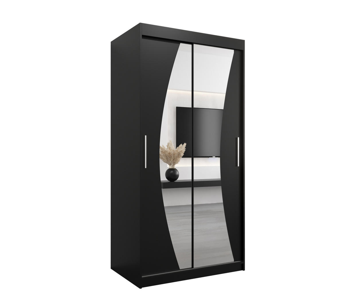 SCHWEBETÜRENSCHRANK 200/100/62 2-türig - Silberfarben/Schwarz, Holz/Kunststoff (100/200/62cm) - Abiks Möbel
