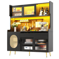 BUFFETSCHRANK 145/39/171 cm mit LED-Lichtleiste, Lochplatte und viel Stauraum aus MDF, Schwarz - Schwarz, Holzwerkstoff (145/171/39cm) - Redom