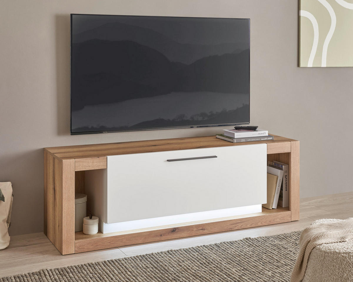 TV-LOWBOARD weiß matt, Evoke Eiche, TV Unterteil 150 x 49 cm - Eichefarben/Silberfarben, Holzwerkstoff/Kunststoff (150/49/43cm) - Furn.Design