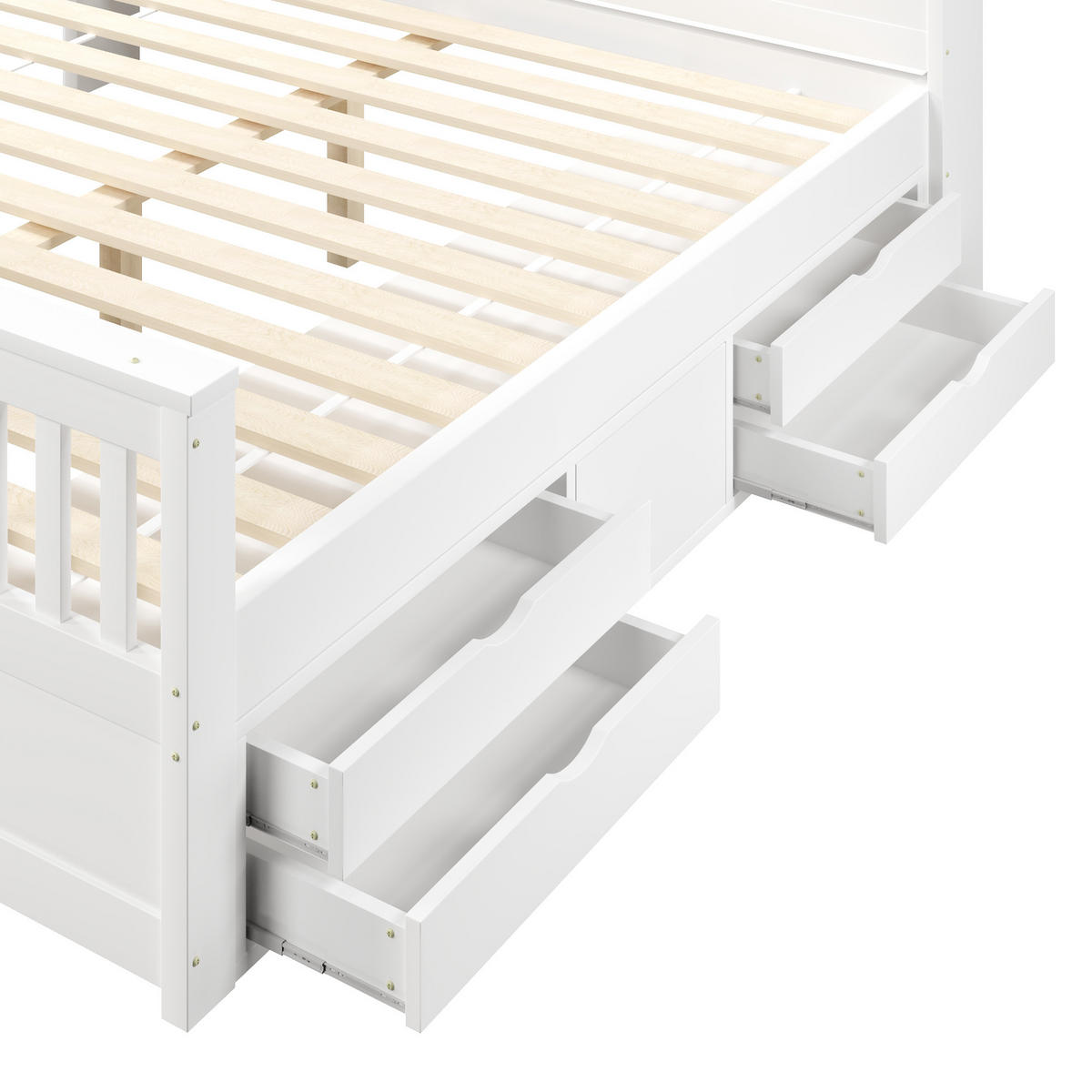 BETT 180/200 cm in Weiß mit 4 Schubladen, LED und Regal - Weiß, Holzwerkstoff (180/200cm) - STILVORA