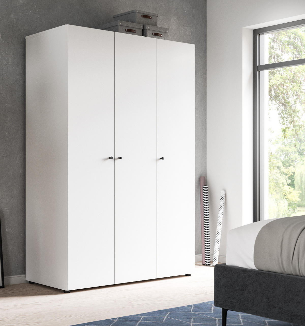 KLEIDERSCHRANK weiß 3-türig 120 cm, Drehtürenschrank mit zusätzlichen Einlegeböden - Schwarz/Weiß, Holzwerkstoff/Kunststoff (120/176/51cm) - Inn.Furn