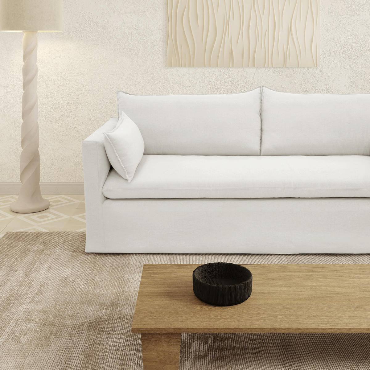 SOFA 3-SITZER Leinen und Baumwolle Weiß 206cm - Weiß, Textil (206/93/89cm) - Sia Home