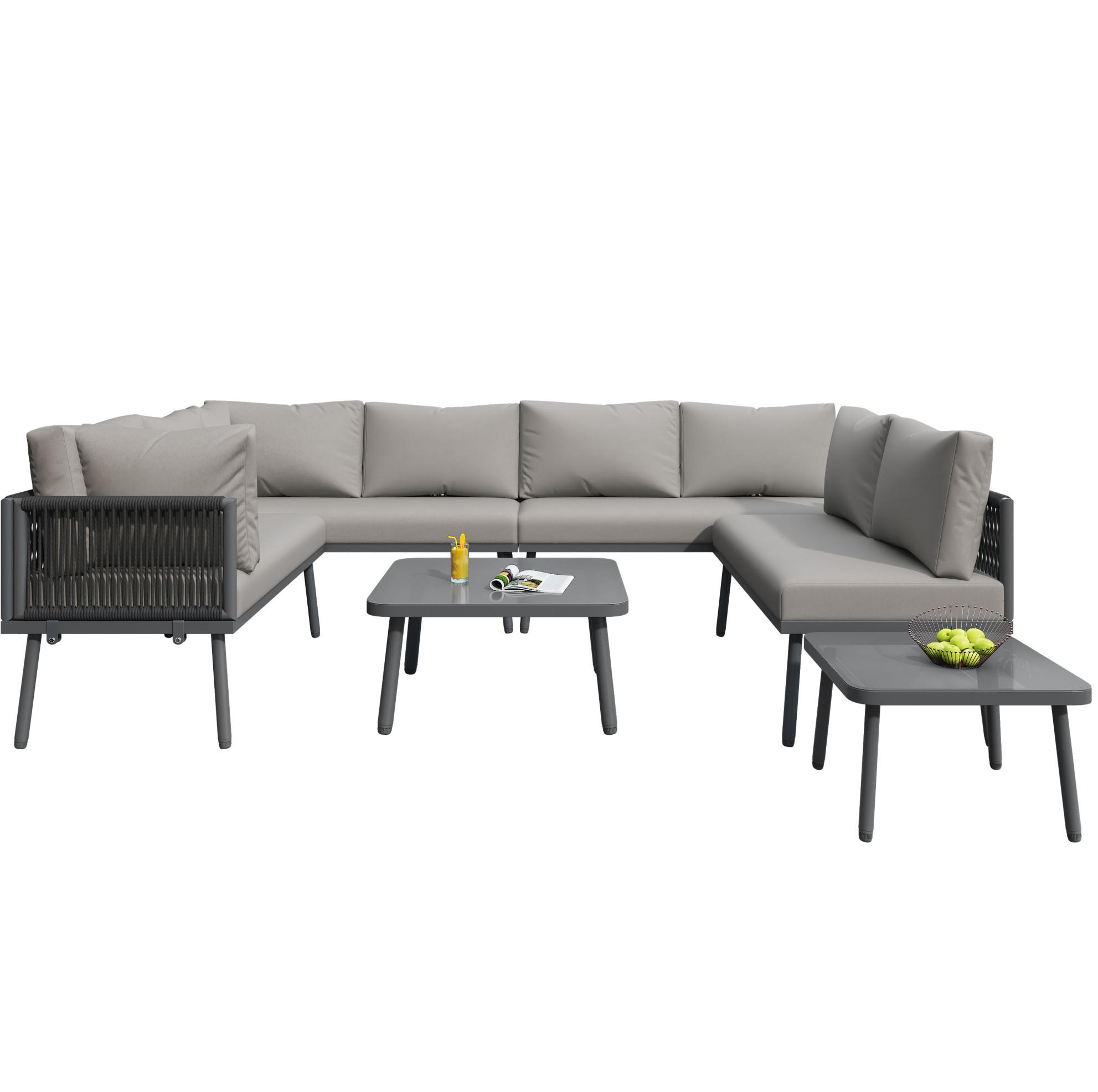 GARTEN-LOUNGESET 120/60/72 cm grau aus Eisen mit 4 Sofas und 2 Tischen - Grau, Metall - OKWISH