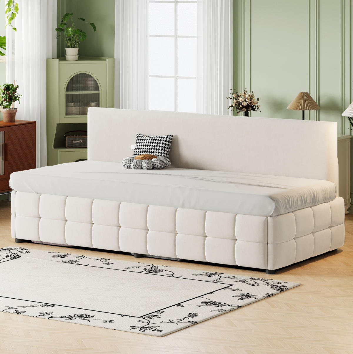 POLSTERBETT Schlafsofa 90/200 cm aus Samt mit hydraulischem Stauraum Beige - Beige, Textil (90/200cm) - Modenvie
