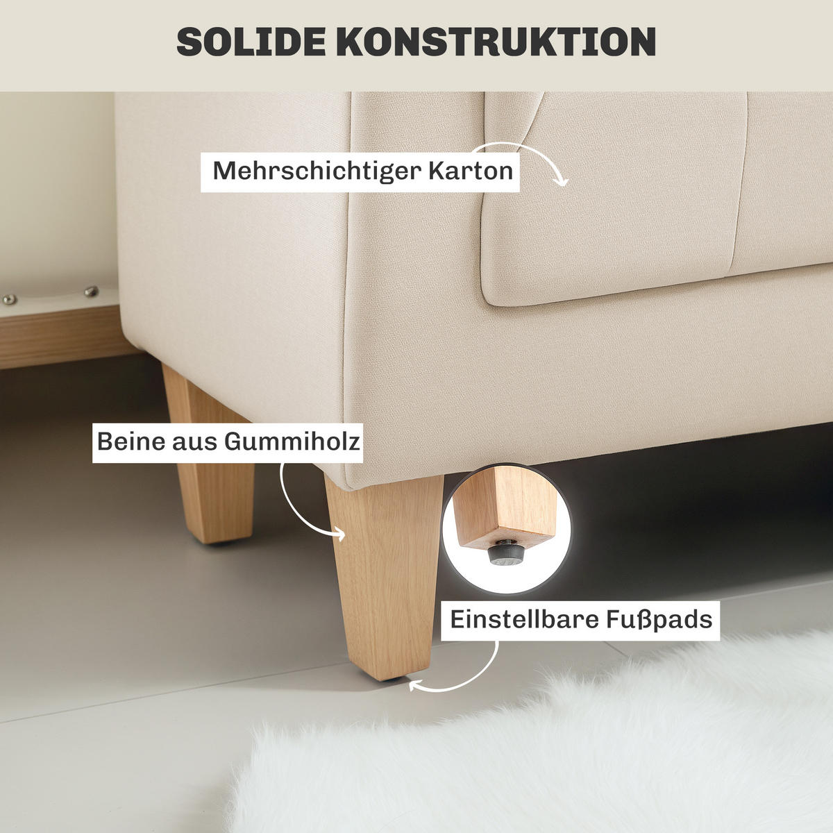 SITZBANK Polsterbank mit Chenille-Bezug, Armlehne, Holzrahmen 115x44x58 cm Beige - Beige, Textil (44/58/115cm) - HOMCOM