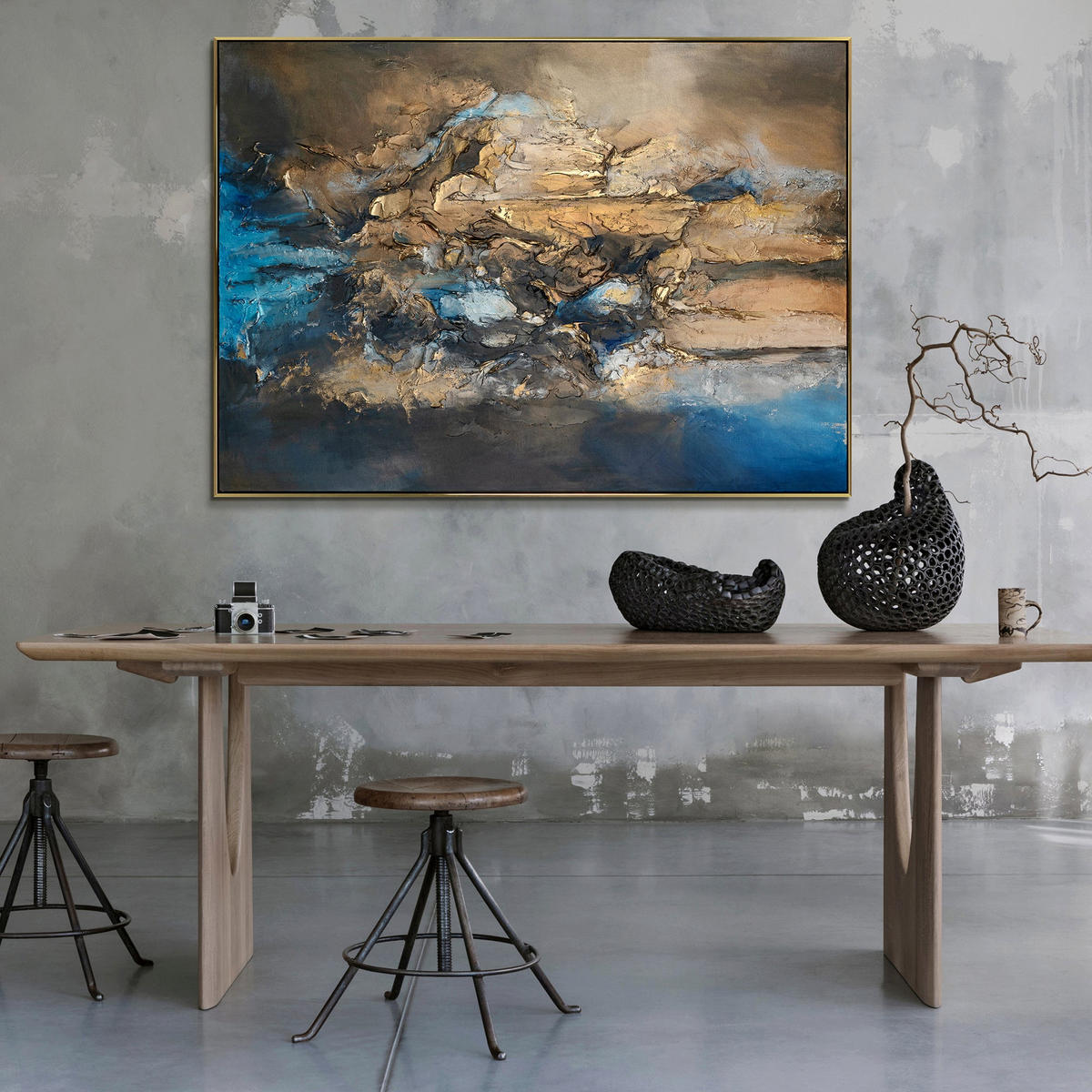 GEMÄLDE Elegante Abstraktion II Schattenfugenrahmen Gold 120x80 cm - Goldfarben, Holz (120/80cm) - YS-art gallery