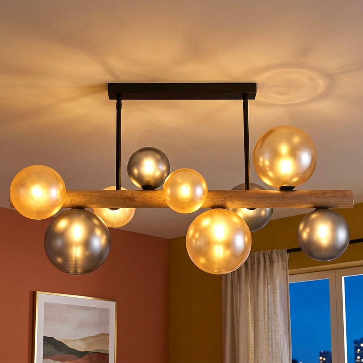 LED-DECKENLEUCHTE RIHA - Schwarz, Holz (78/29/45cm) - Globo Lighting