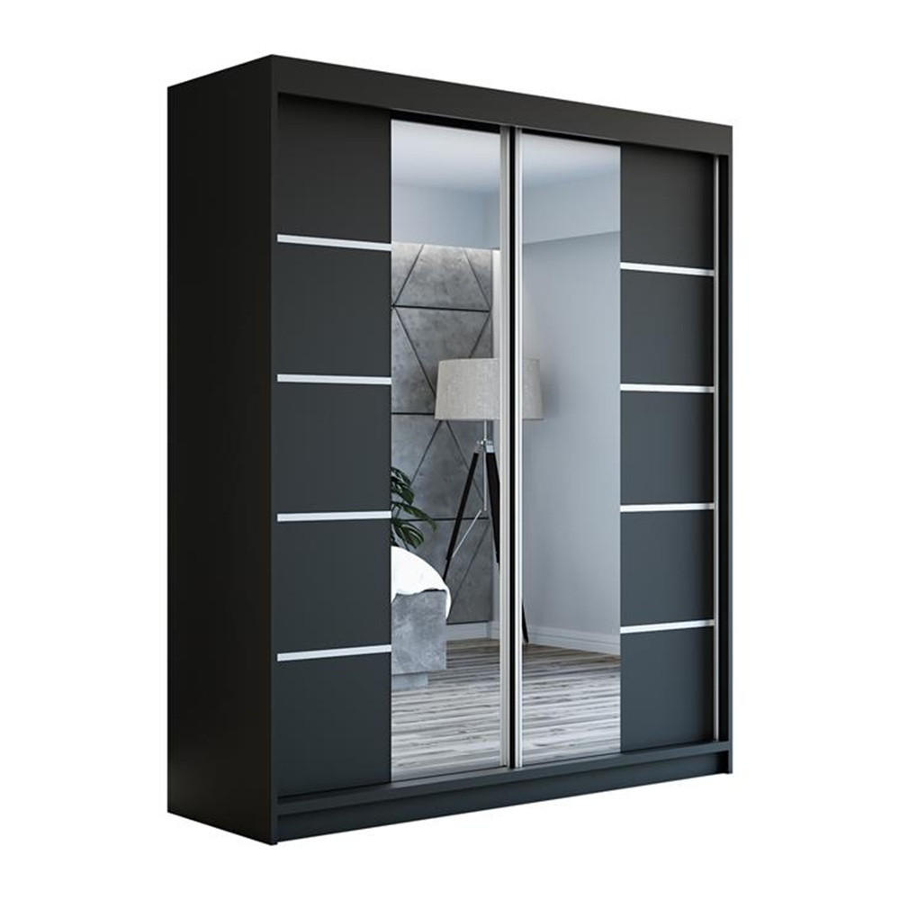 SCHWEBETÜRENSCHRANK 180 CM KRINO Farbe: Schwarz / schwarz / schwarz - Schwarz, Holzwerkstoff (180/215/59.5cm) - A&J MöbelLand