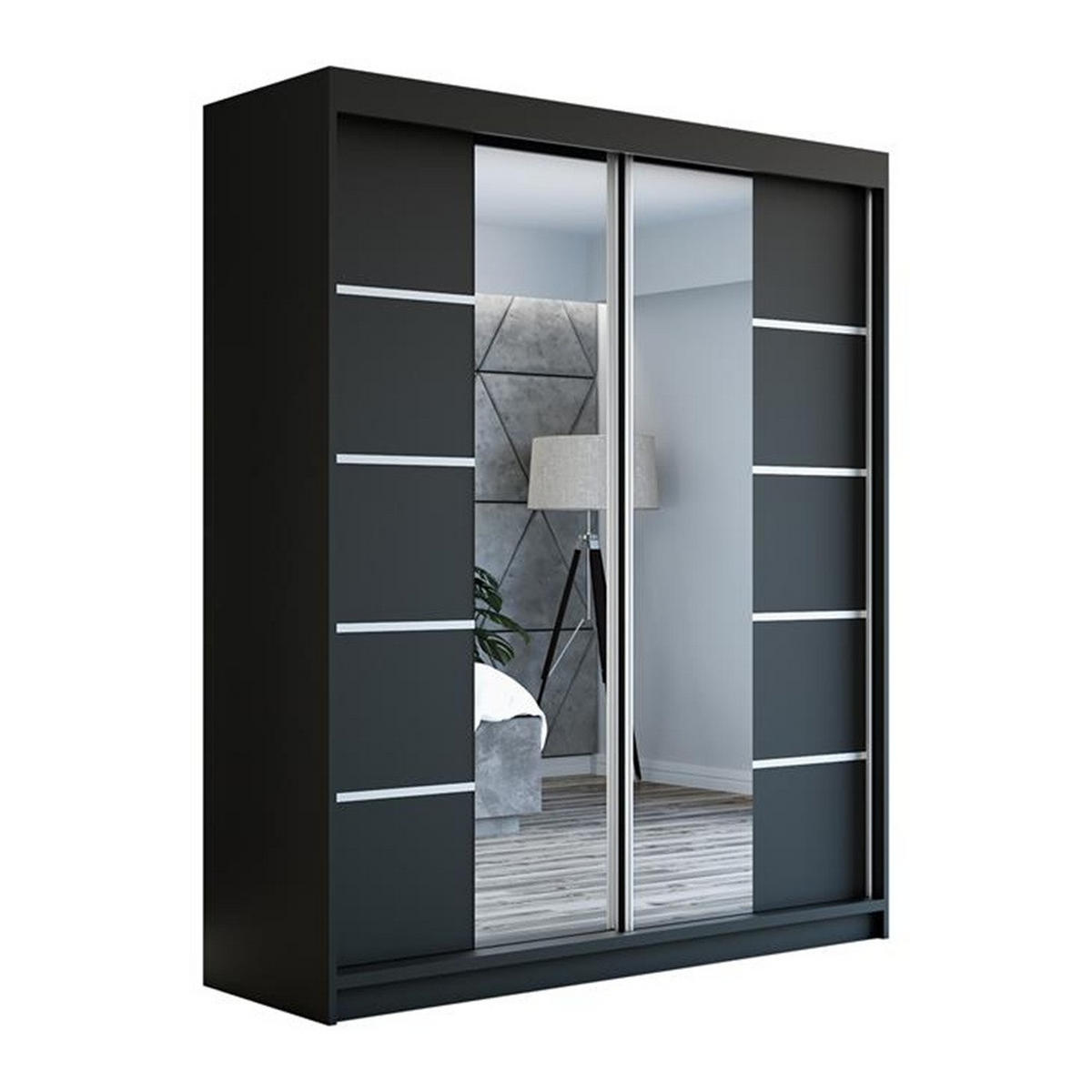 SCHWEBETÜRENSCHRANK 180 CM KRINO Farbe: Schwarz / schwarz / schwarz - Schwarz, Holzwerkstoff (180/215/59.5cm) - A&J MöbelLand