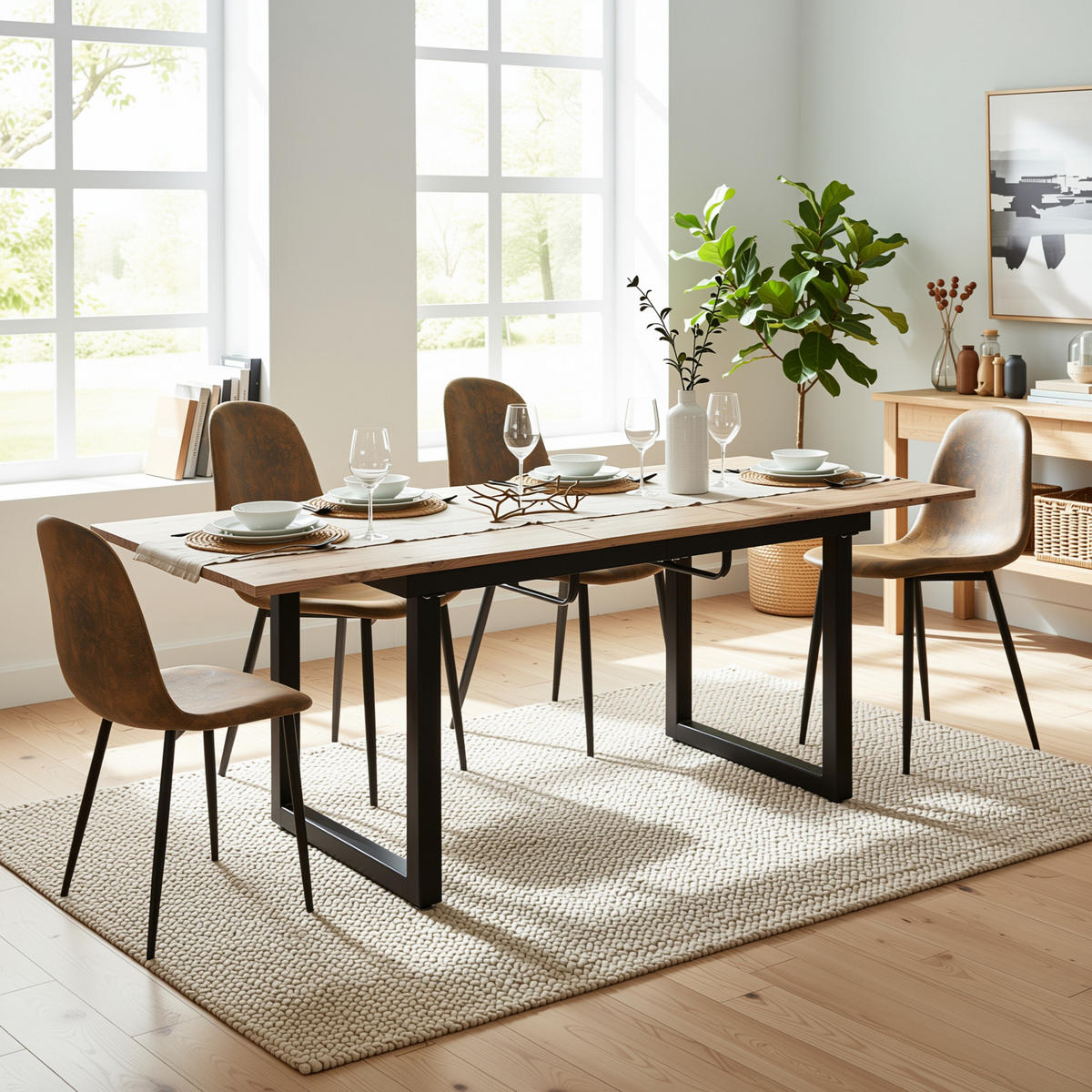 JEDÁLENSKÝ STÔL Erweiterbarer duboptik schwarz - biela, kov/drevo (180/80/75cm) - Urban Meuble