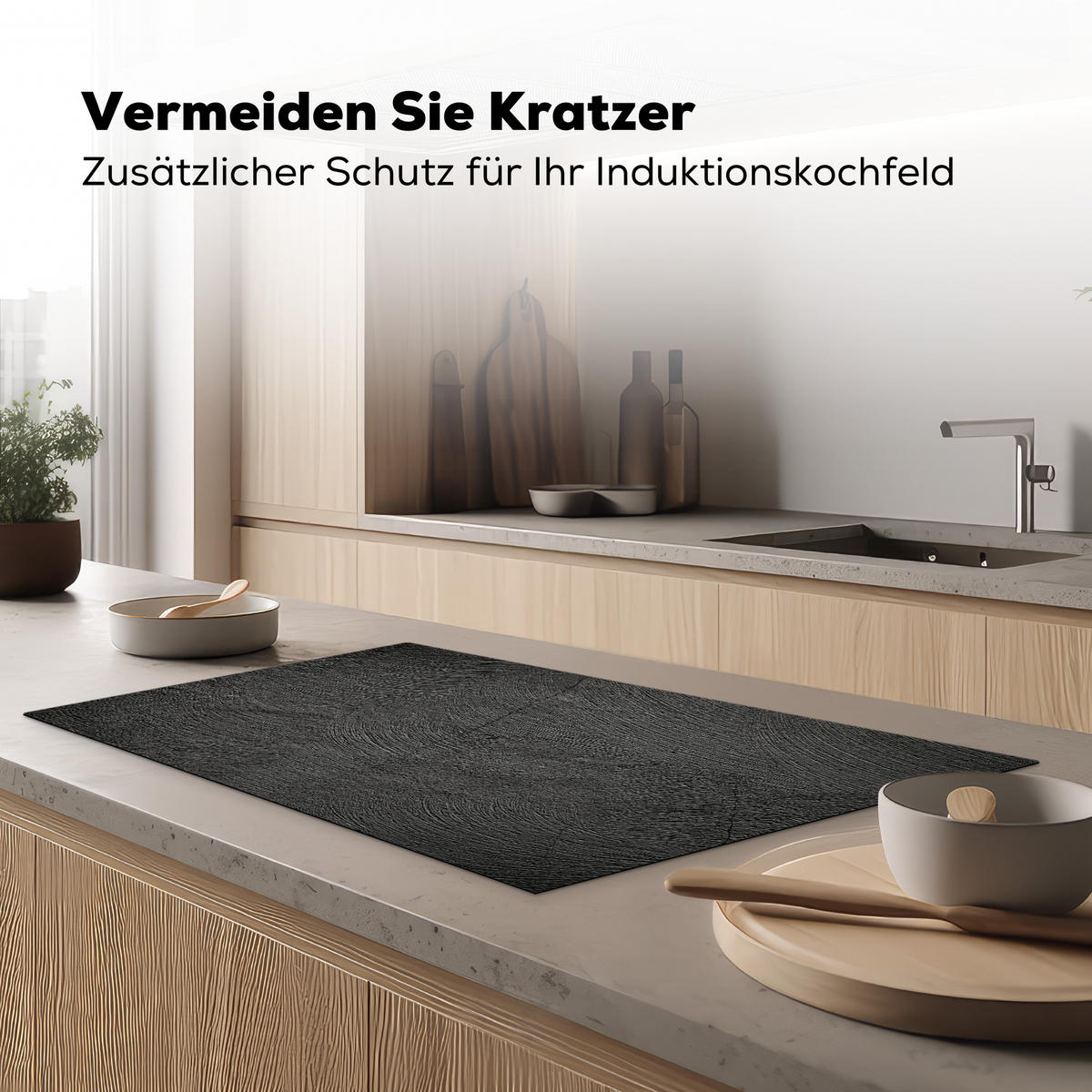 HERDABDECKPLATTE Beton - Schwarz - Industriell Ceranfeldabdeckung 90x52 cm - Anthrazit, Kunststoff (90/52/0.2cm) - MuchoWow