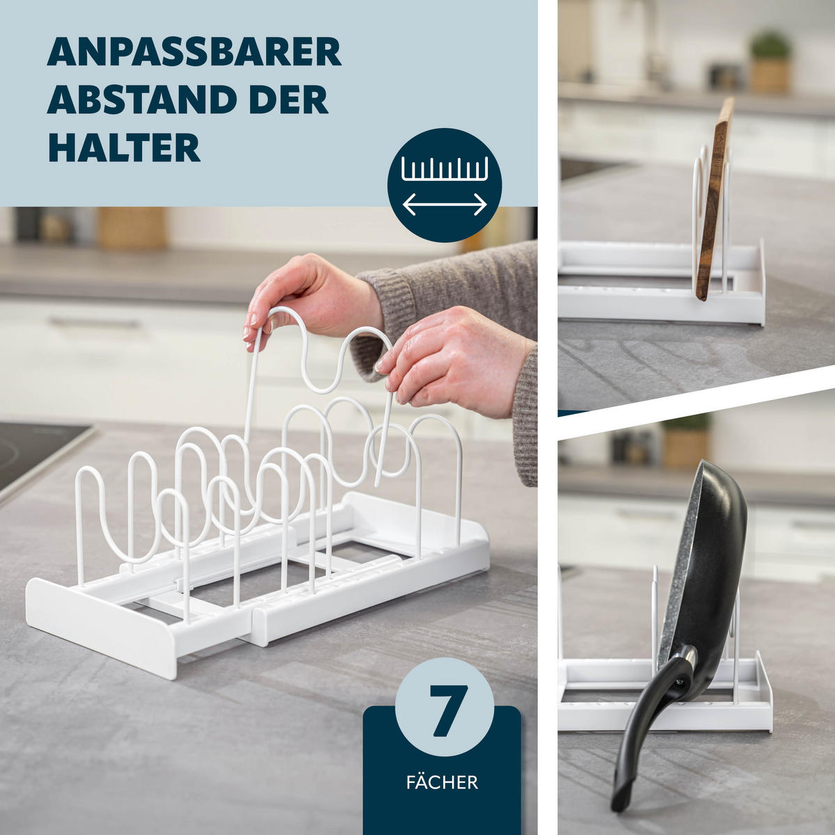 TOPFDECKELHALTER 2er Set, weiß - Weiß, Metall - eluno