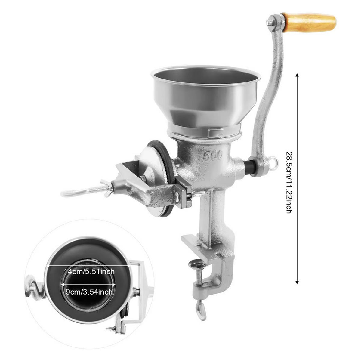 GETREIDEMÜHLE Manuell Edelstahl Handkurbel Kaffee Gewürze - Silberfarben, Metall (14/28.5/14cm) - Bextcok