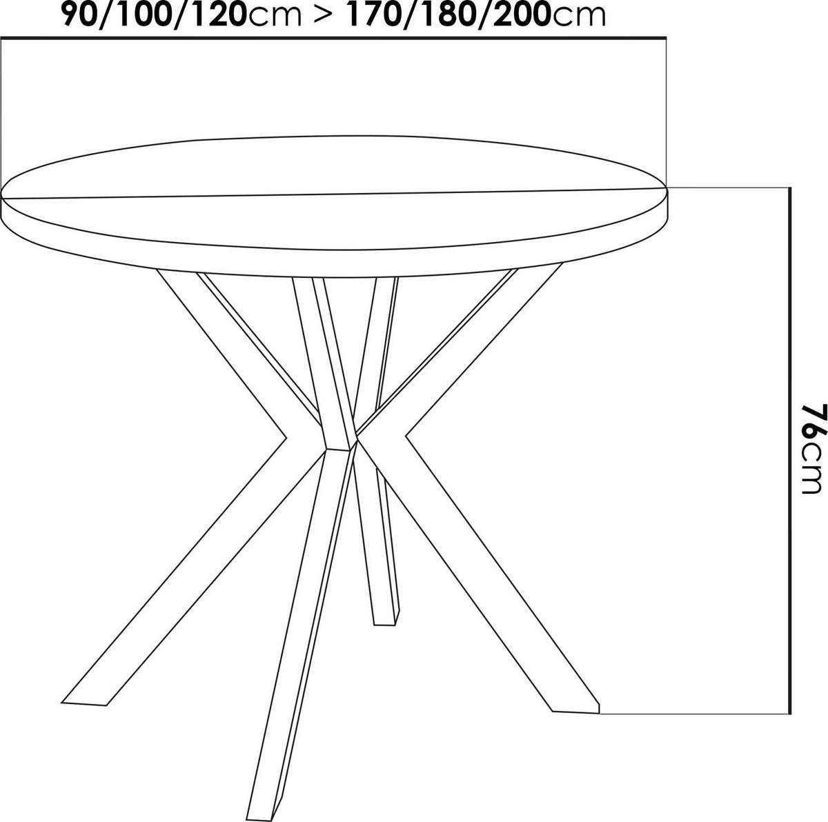 ESSTISCH Della runder ausziehbarer, Schwarz 120-200/120/76 - Schwarz/Weiß, Holzwerkstoff/Metall (120/120/76cm) - WFL GROUP