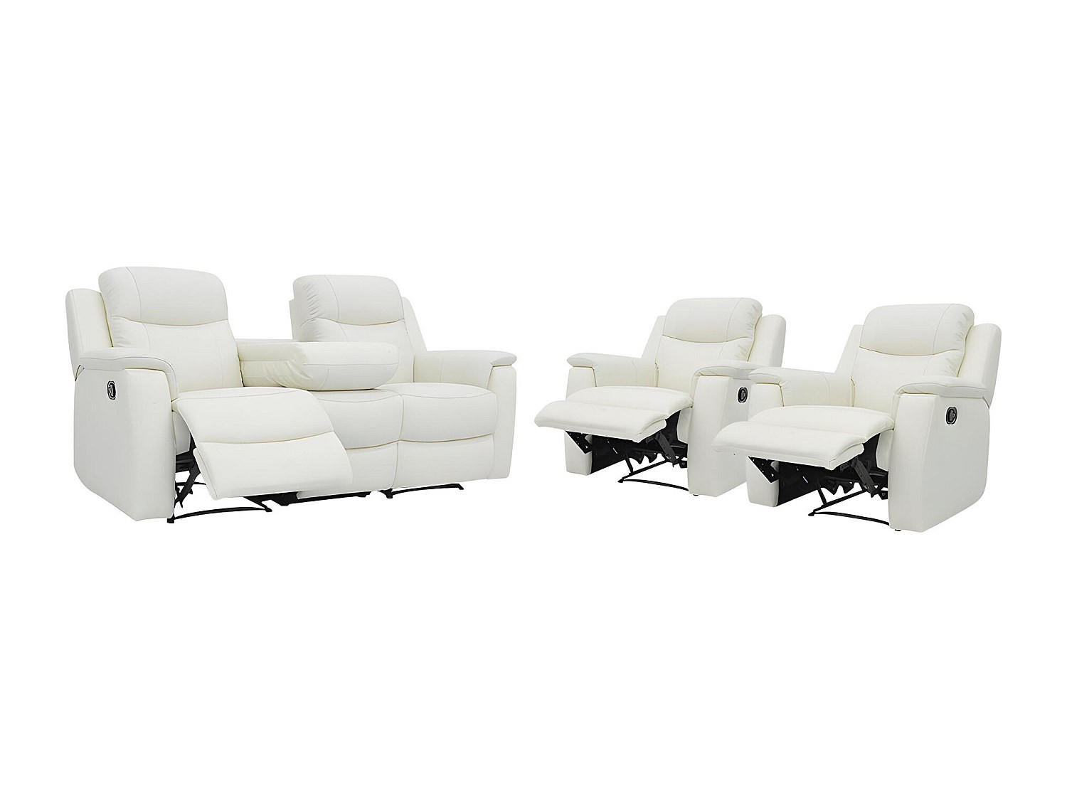 COUCHGARNITUR mit Sessel - 5 Personen - Leder - Elfenbeinfarben - EVASION - Weiß, Leder (205/100/96cm) - Vente-Unique