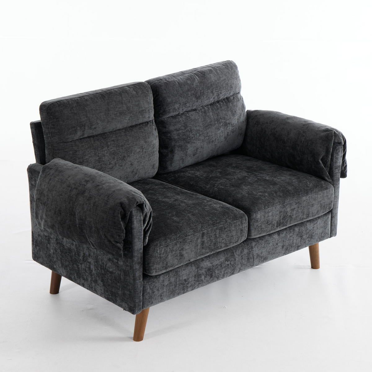 2-SITZER-SOFA aus schwarzem Chenille, kompakt und platzsparend - Schwarz, Textil (70/85/124cm) - Urban Meuble