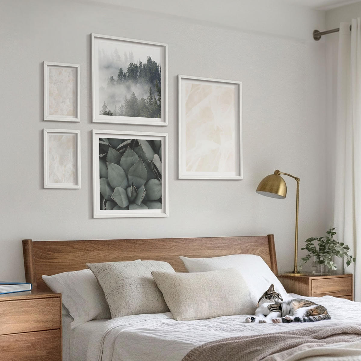 WANDBILDER 5er-Set - 50x50 cm & 20x30 cm & 40x60 cm Weißer Rahmen - Steinpastellmarmor - Weiß, Kunststoff (40/60cm) - ArtPrintCave