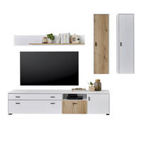 WOHNWAND 4-teilig weiß matt, Eiche 243 x 180 cm, Schrankwand mit viel Stauraum und Soft-Close - Eichefarben/Schwarz, Holzwerkstoff/Kunststoff (243/180/42cm) - Furn.Design