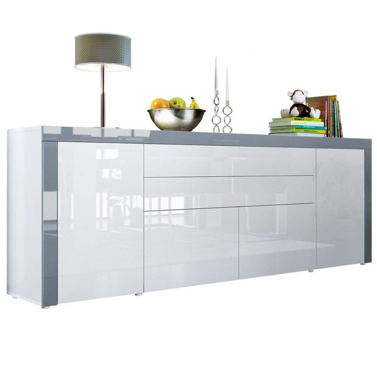 SIDEBOARD La Paz Weiß Hochglanz / Grau Hochglanz - Weiß Hochglanz, Holzwerkstoff (200/72/35cm) - Vladon