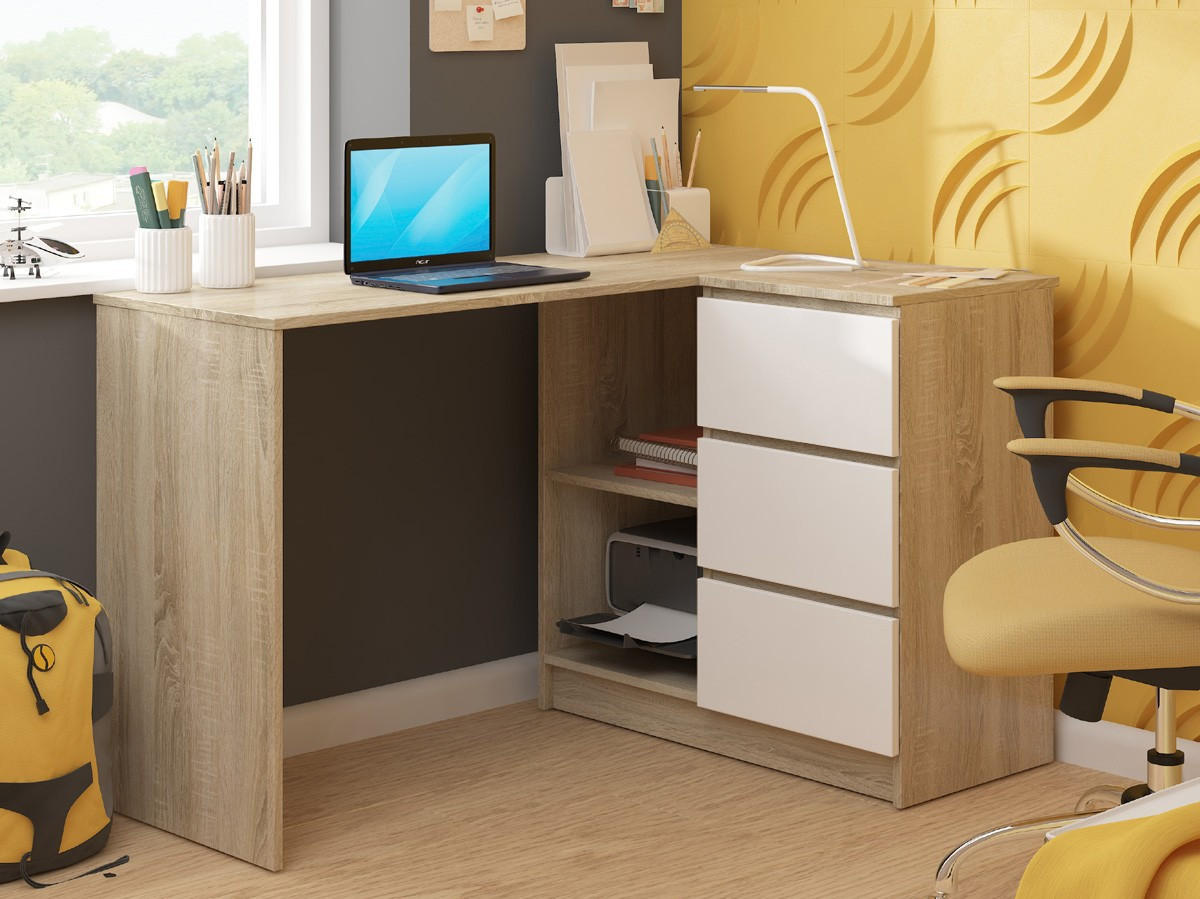 SCHREIBTISCH Eiche Sonoma, Weiß 77/124/85 - Weiß/Sonoma Eiche, Holzwerkstoff (85/124/77cm) - RAUMHIRSCH FURNITURE