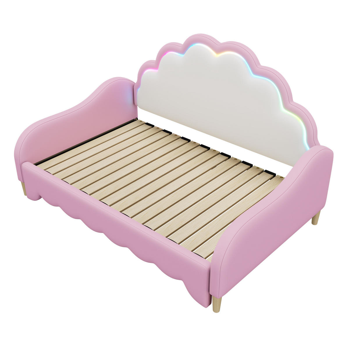 SOFABETT 140x200cm Rosa umwandelbar Kopfteil Lauflicht - Pink, Holz (140/200cm) - FLIEKS