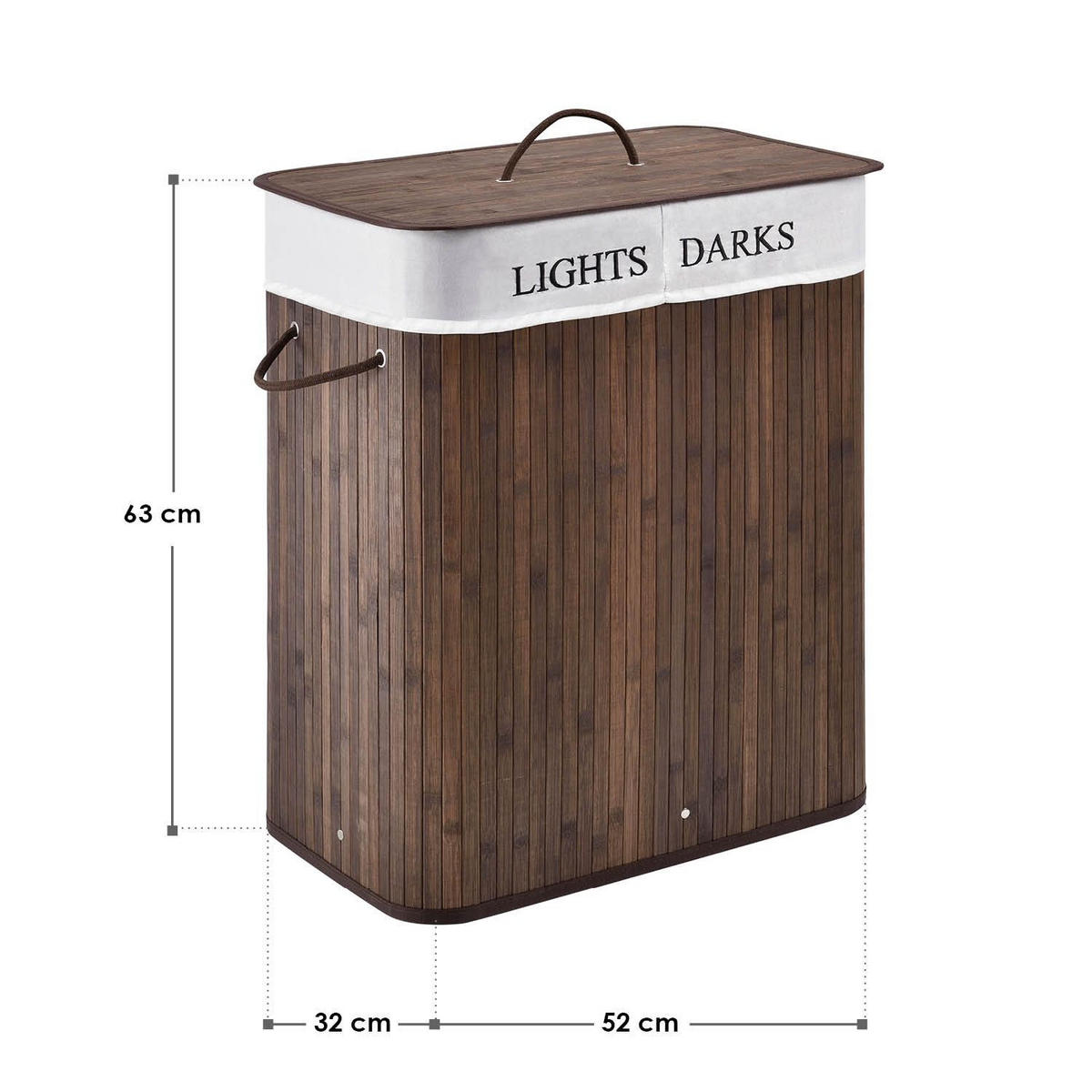 WÄSCHEKORB Curly 100 L braun - Braun, Holz (52/63/32cm) - Juskys