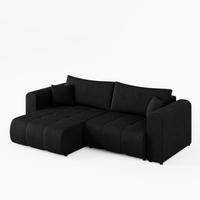 ECKSOFA RIVA Links Schwarz Cord-Stoff L-Form Couch mit Schlaffunktion & Bettkasten - Schwarz, Holz (255/160cm) - Barchello