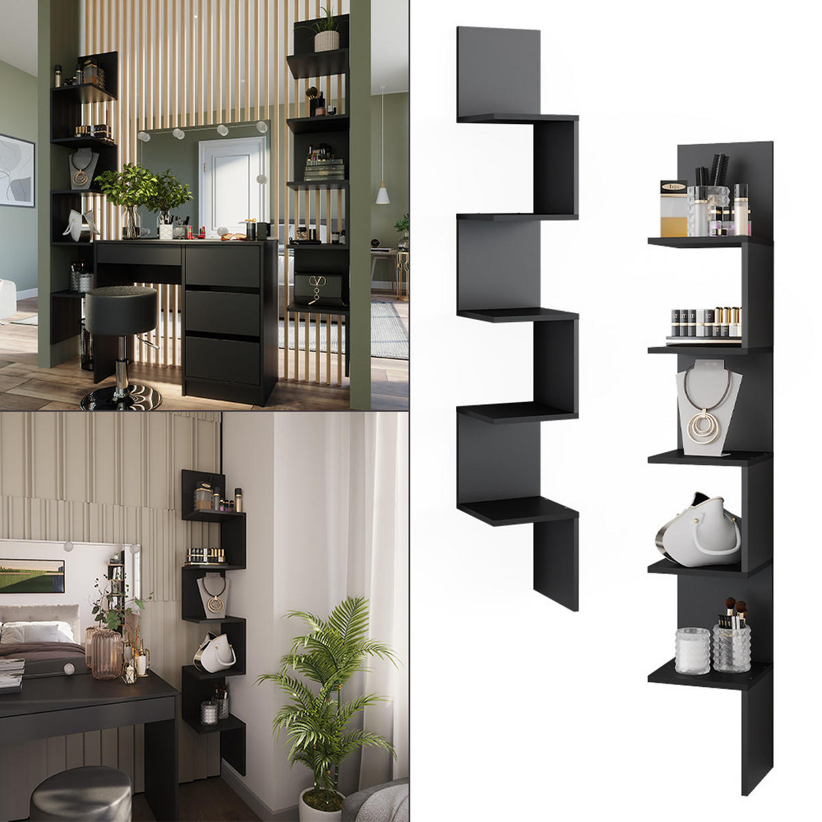 ECKREGAL Paolo Schwarz 28 x 175.4 cm 2er Set - Schwarz, Holzwerkstoff (28/175.4/28cm) - Vicco