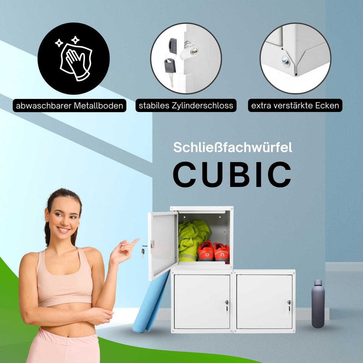 SCHLIESSFACHWÜRFEL Cubic 3er-Set 35x35x35 cm Grau - Grau, Metall (105/35/35cm) - PROREGAL