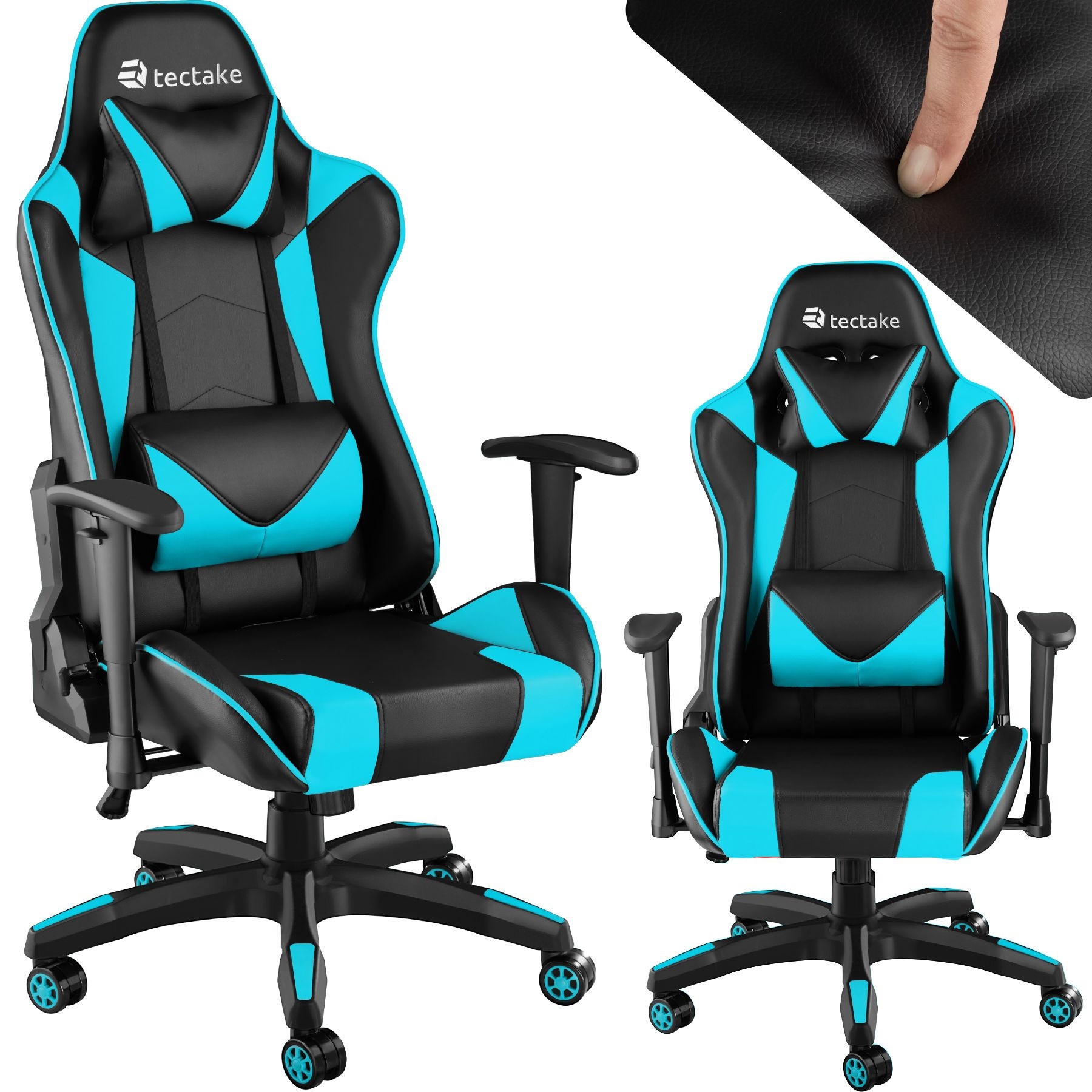 RACING-GAMINGSTUHL Twink,Belastbarkeit 120 kg,schwarz/azur - Schwarz/Hellblau, Textil (68/125/69cm) - tectake