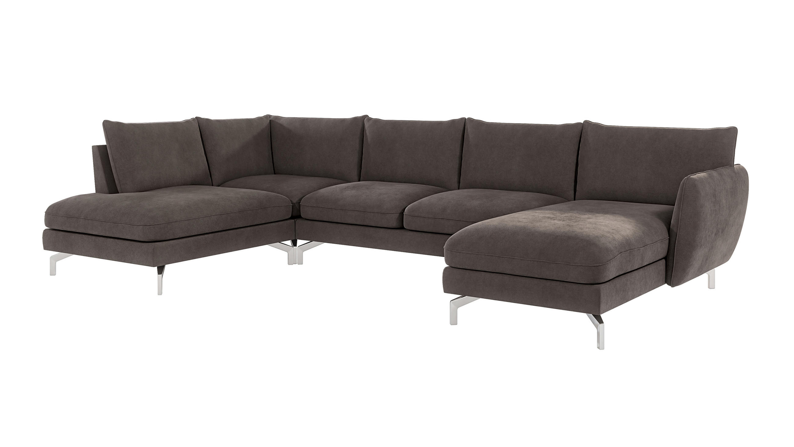 WOHNLANDSCHAFT Elou Khaki Luxusmicrofaser - Chromfarben/Dunkelbraun, Textil/Metall (336/87/200cm) - S-Style Möbel