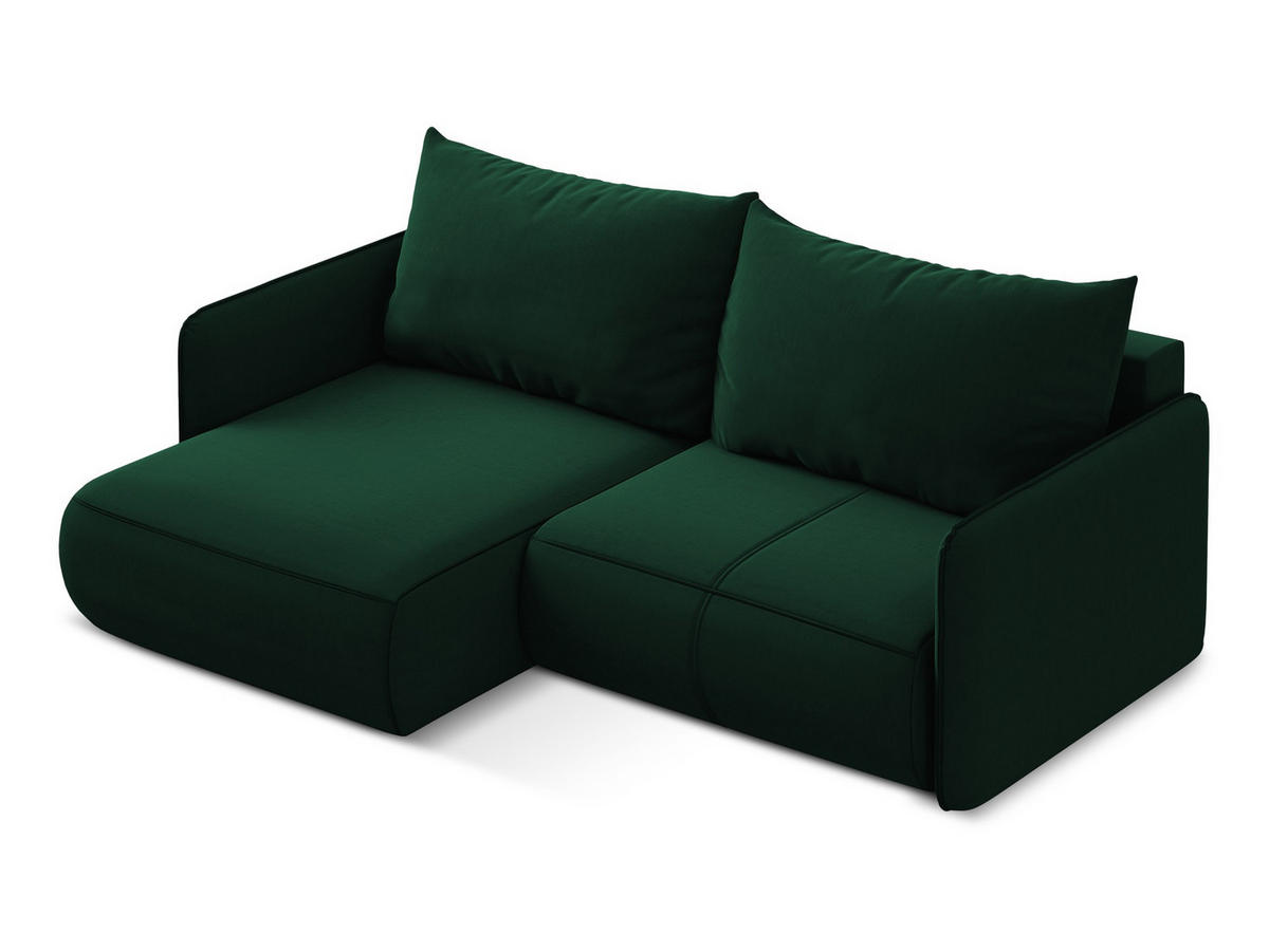 ECKSOFA mit Schlaffunktion Chenille Stoff Grün - Dunkelgrün/Schwarz, Kunststoff/Textil (148/207cm) - Makamii