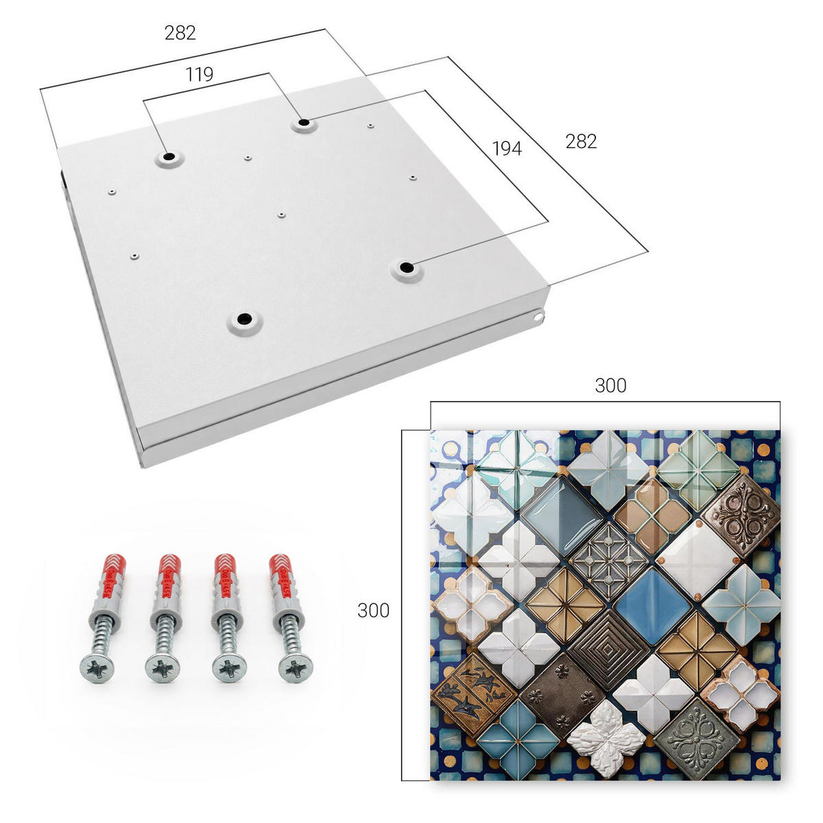 SCHLÜSSELBOX Weiß 30x30 cm – Türöffnung nach rechts - Fliesenmuster - Blau, Metall (30/30/5cm) - TULUP