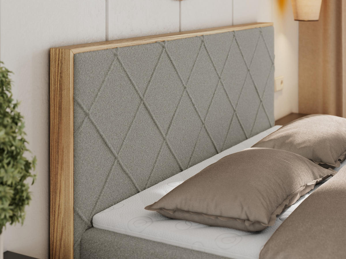 BOXBETT CAICOS 160/200 - Hellgrau Boucle - H4 - Hellgrau, Holz/Textil (160/200cm) - MKS