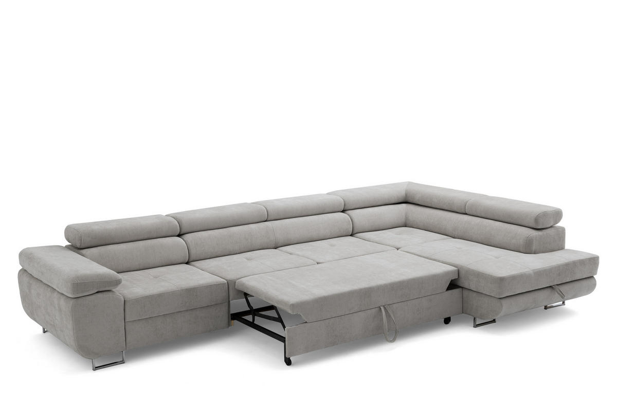 ECKSOFA WILD MAXI L Rechts mit Schlaffunktion 125x195 Chenille Grau - Chromfarben/Grau, Holz/Textil (203/350cm) - Muffo