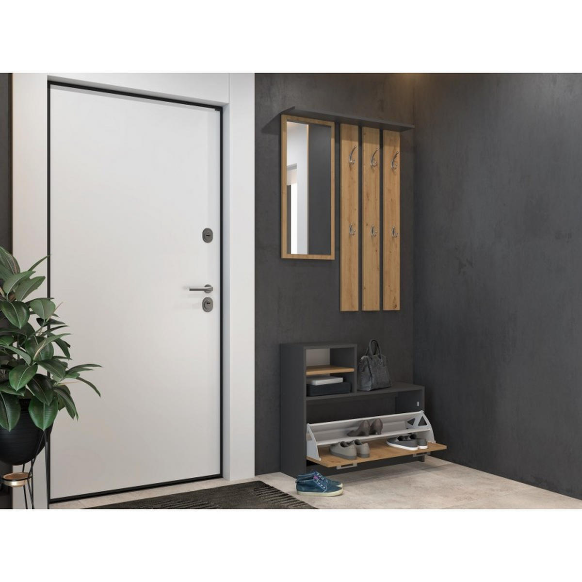 GARDEROBE set de mobilier pentru hol cu oglindă antracit, Artisan 85/180/24 - antracit, compozit lemnos (85/180/24cm) - RAUMHIRSCH FURNITURE