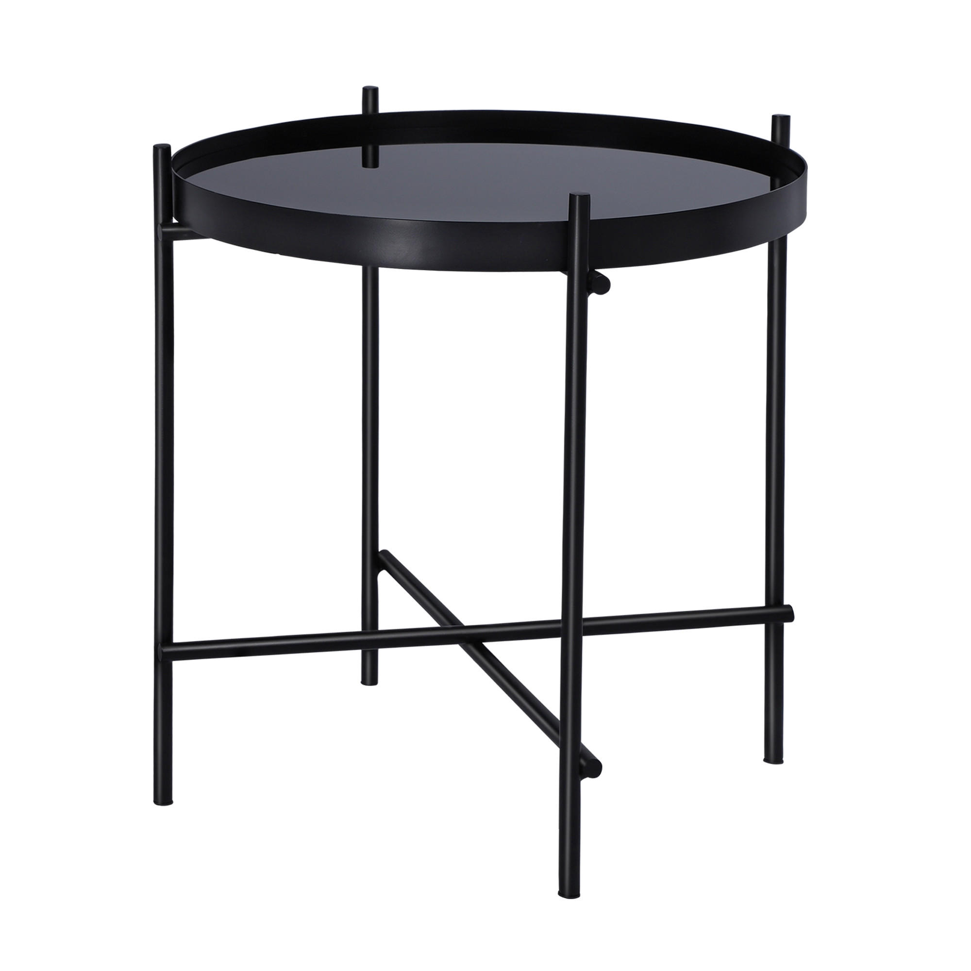 WOMO-DESIGN ODKLÁDACÍ stolek Ø43x45 cm, kulatý, černý, s kovovou konstrukcí a skleněnou deskou