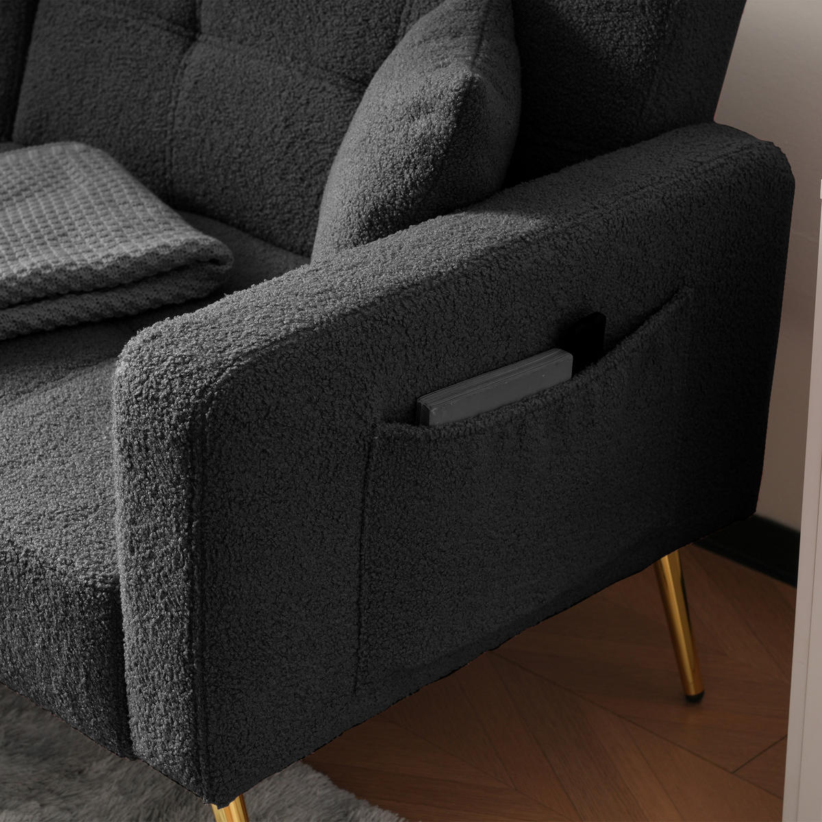 SCHLAFSOFAS mit verstellbarer Rückenlehne und Goldenen Beinen - Grau, Holzwerkstoff/Textil (175/72/64cm) - Urban Meuble