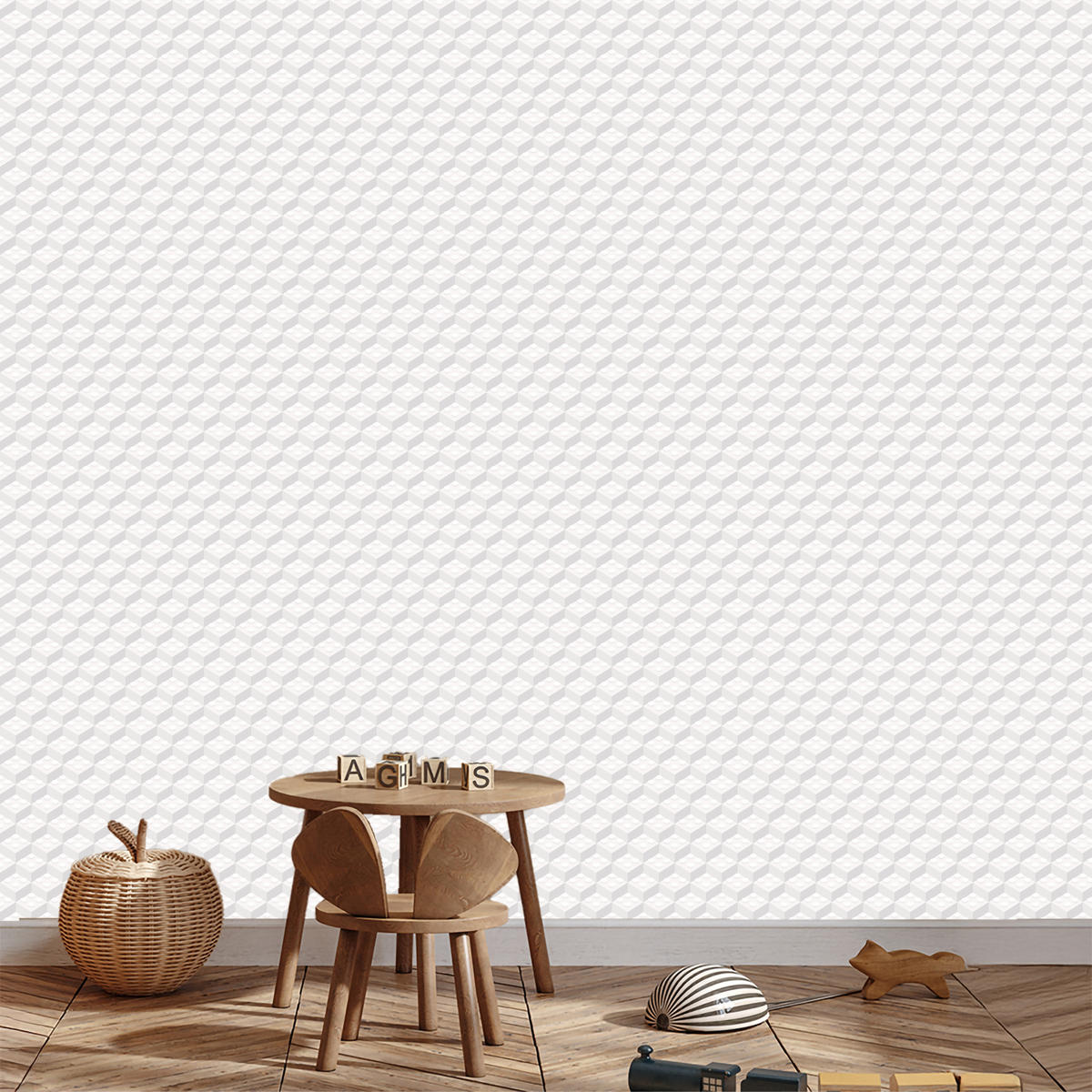 VLIESTAPETE Bausteine in 3D-Optik – Weiß, Grau – 50x1000 cm - Weiß/Grau, Papier (50/1000cm) - Muralo