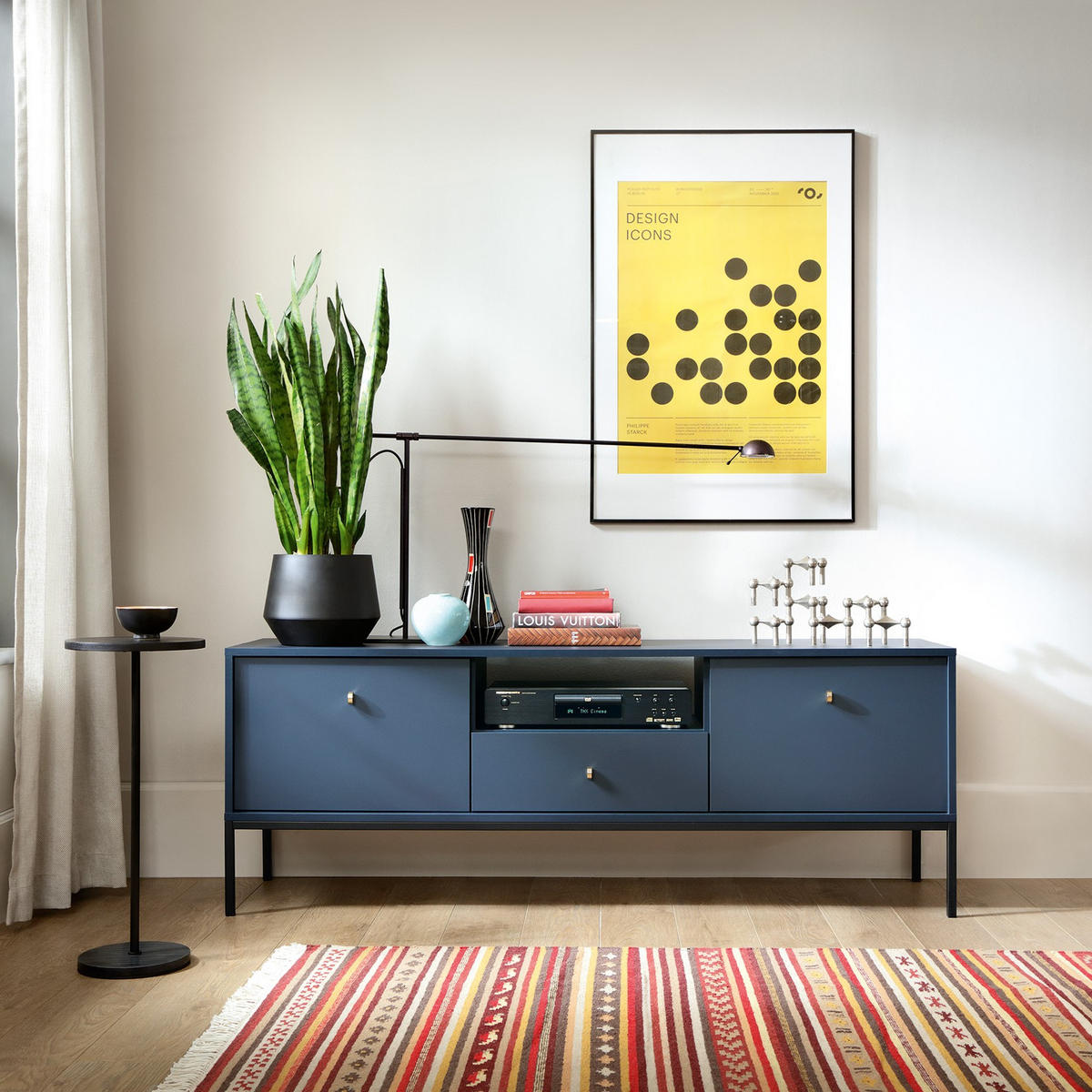 LOWBOARD MONDO 153,4x39x56,2 cm mit 1 Schubladen und 2 Türen Blau - Blau/Schwarz, Holzwerkstoff (153.4/56.2/39cm) - MASSENO