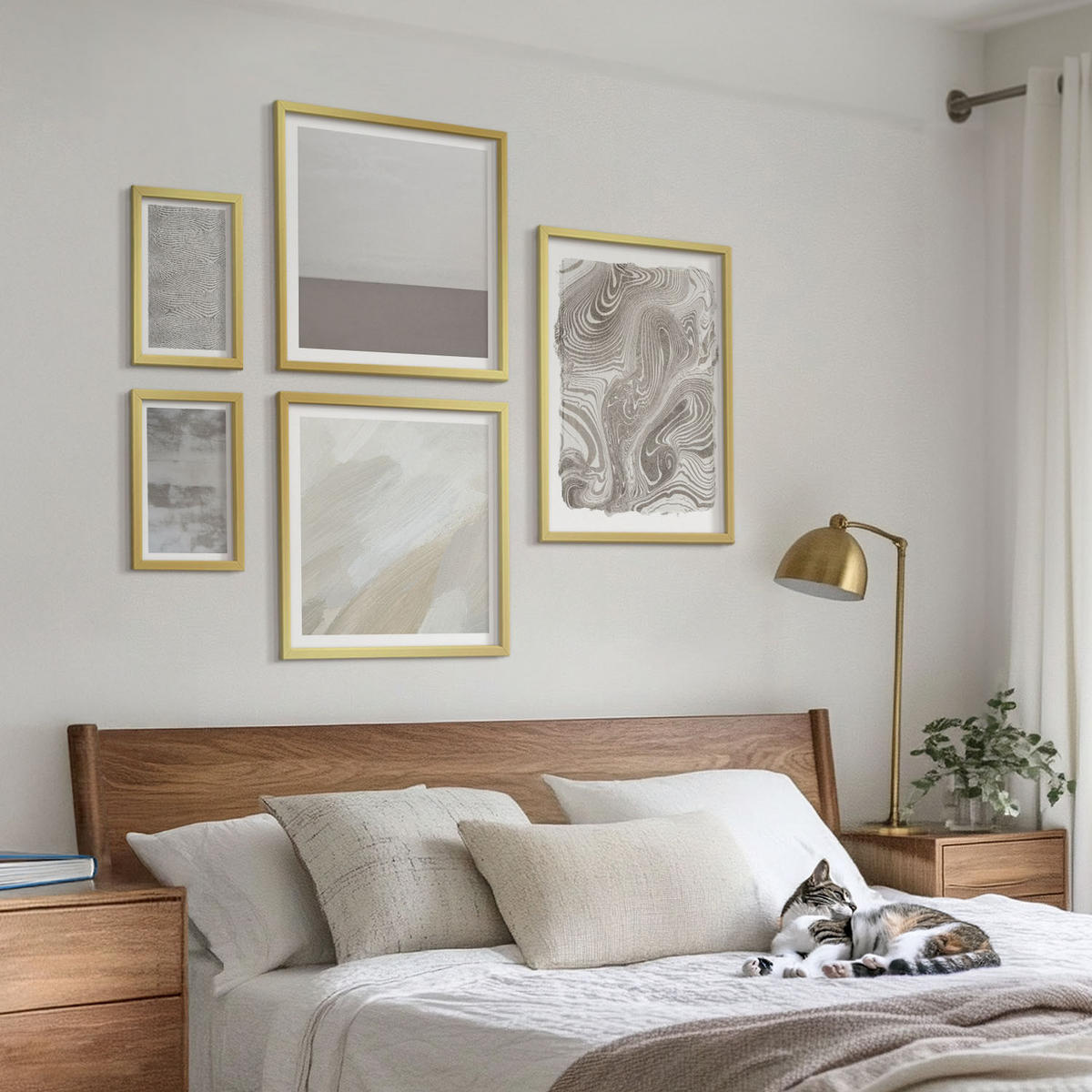 BILDER SET 5er Set - 50x50 cm & 20x30 cm & 40x60 cm Goldrahmen - Industriedesignstrukturen - Goldfarben, Kunststoff (40/60cm) - TULUP