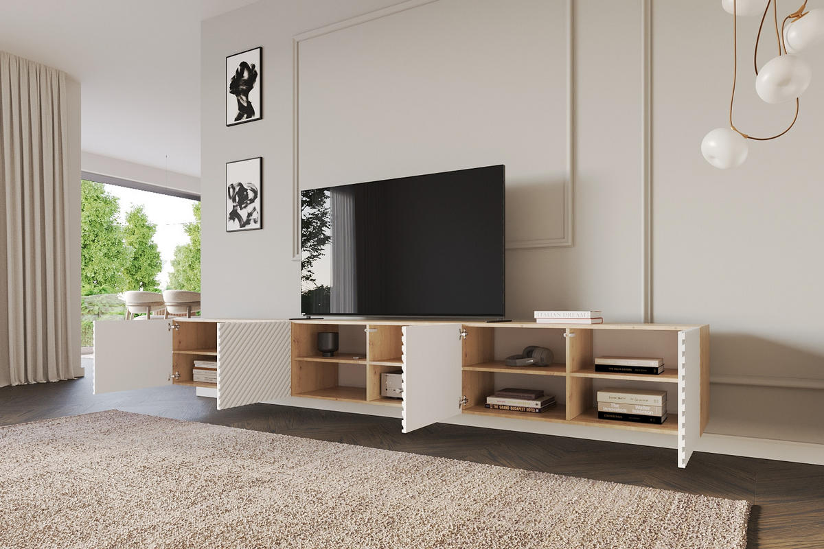 LOWBOARD ZENO-W 3x100x40x41 cm - Artisan / Weiß - Weiß, Holzwerkstoff (300/40/41cm) - ALTDECOR